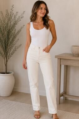 OAT New York Cream Straight Leg Jeans Women's 2/26 Cotton Stretch
